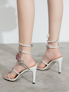 Luxury Strappy Rhinestone Wrap Around Heels Vintage Sandals
