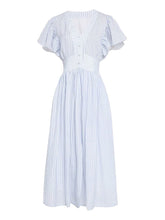 Load image into Gallery viewer, Light Blue Striped V Neck 1950S Vintage Dress