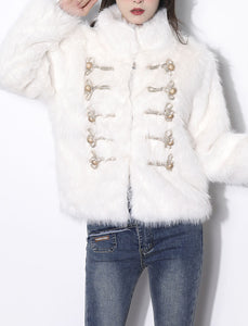 White Victorian Frock Long Sleeve Faux Fur Coat Women Winter Coat