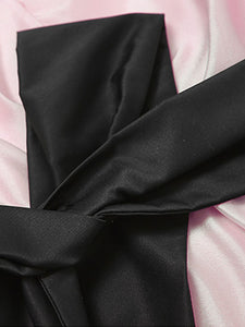 Light Pink V-neck Organza Fairy Dress With Black Belt