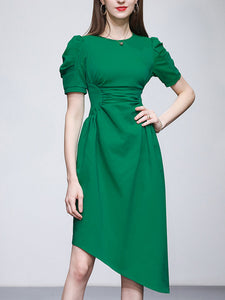 Emerald Green Crew Neck Irregular Hem 1960S Vintage Dress