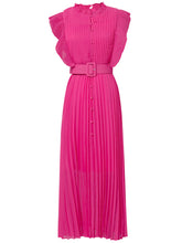 Load image into Gallery viewer, Rose Crew Neck Ruffles Pleated 1970S Vintage Dress