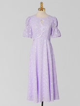 Load image into Gallery viewer, Lilac Flower Embroidery Crew Neck 1950S Vintage Dress