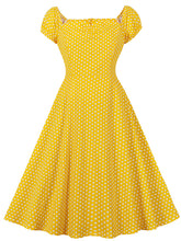 Load image into Gallery viewer, Yellow Polka Dots Cap Sleeve Short Sleeve 1950S Vintage Swing Dress