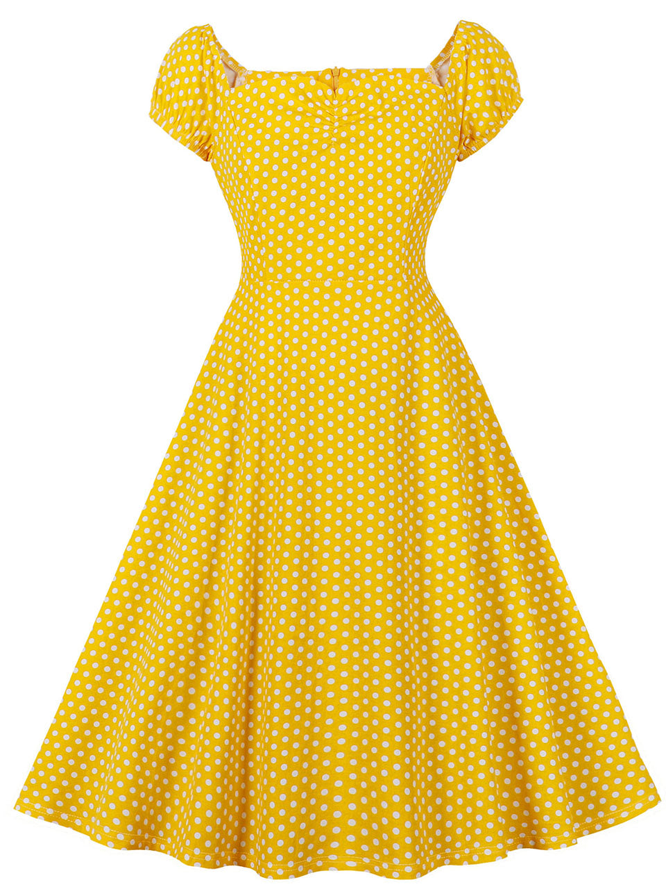 Yellow Polka Dots Cap Sleeve Short Sleeve 1950S Vintage Swing Dress