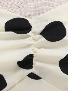 White and Black Polka Dots  Spaghetti Ruffles 1950S Vintage Dress Inspired by Cruella
