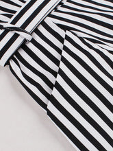 Load image into Gallery viewer, Black Peter Pan Collar Stripe 1950s Vintage Swing Dress With Pocket