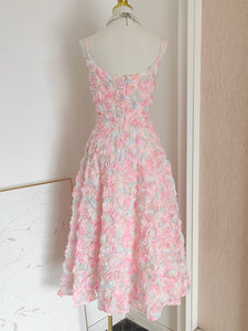 Rose Luxury Spaghetti Strap High Waist Swing Party Dress