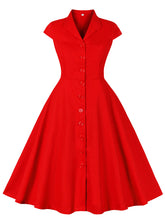 Load image into Gallery viewer, Red V Neck Short Sleeve Cap Sleeve 1950S Vintage Dress
