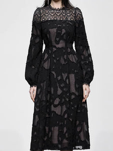 Black Semi Sheer Lace Long Sleeve 1950S Vintage Dress