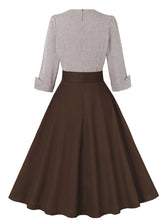 Load image into Gallery viewer, 1950s Black V Neck Plaid 3/4 Sleeve Vintage Swing Dress With Belt