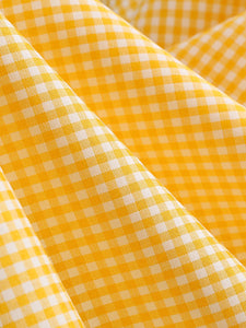 Yellow Plaid Spaghetti Bow Ruffles 1950S Vintage Dress