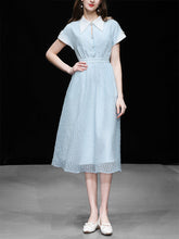 Load image into Gallery viewer, Blue Turndown Collar Retro Cap Sleeve 1950S Vintage Dress