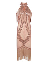 Load image into Gallery viewer, Apricot Cold Shoulder Gatsby Glitter Fringe 1920s Flapper Dress