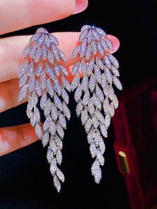 Luxurious Multi-layered Leaf Rhinestone Tassel Long Earrings