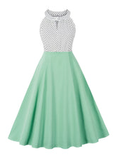 Load image into Gallery viewer, Blue Sweat Heart Halter Sleeveless Polka Dots 1950s Vintage Swing Dress