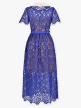 Load image into Gallery viewer, Navy Lace Peter Pan Collar Short Sleeve 1950S Vintage Dress With Golden Button