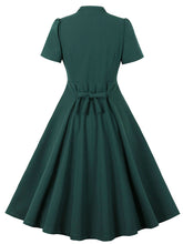 Load image into Gallery viewer, Dark Green V Neck Short Sleeve Vintage Swing Dress With Belt