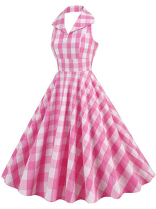 Pink And White Plaid Halter Barbie Same Style 1950S Vintage Dress
