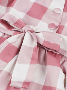 Barbie Pink And White Plaid Square Neck 1950s Swing Dress