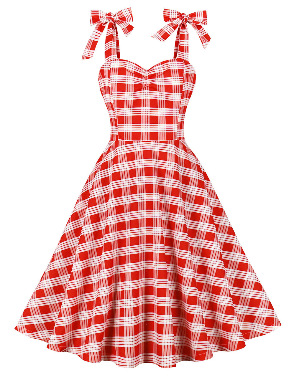 Red And White Plaid Straps Bow Retro Swing Dress Jolly Vintage Red And White Plaid Straps Bow Retro Swing Dress Jolly Vintage