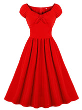 Load image into Gallery viewer, Red Off Shoulder Short Sleeve Vintage Swing Dress