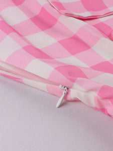 Pink And White Plaid Sleeveless Bow Barbie 50S Vintage Dress