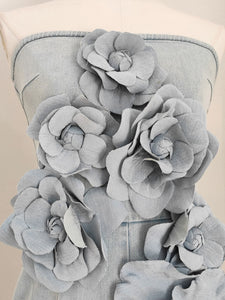 Bandeau Floral Denim Vintage Jumpsuit