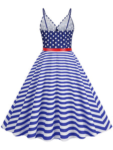 American Flag Stars Stripes Spaghetti Strap 1950S Vintage Dress
