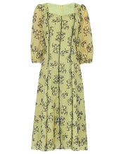 Load image into Gallery viewer, Mustard Yellow Square Neck Floral Print 1950S Vintage Swing Dress