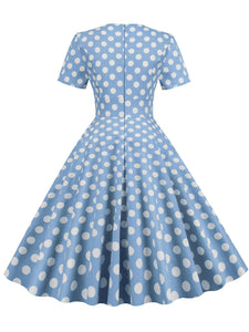 Yellow Polka Dots Sweet Heart Audrey Hepburn Style Cocktail Swing Dress