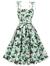 Load image into Gallery viewer, Christmas Green Spaghetti Strap Vintage Swing Dress