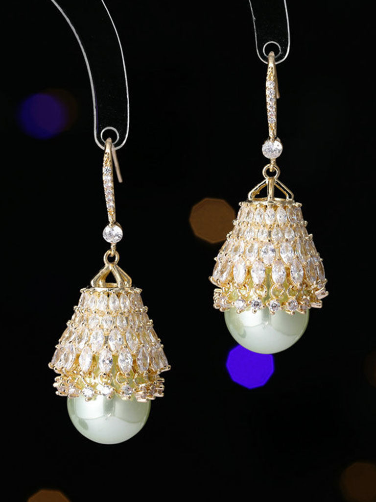 Palace Luxury ear hook Zzircon Pearl Handicraft Earrings