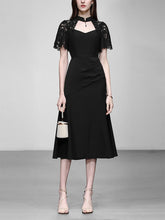 Load image into Gallery viewer, 1950S Swing Queen Anne Lace Neckline Little Black Dress