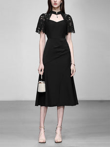 1950S Swing Queen Anne Lace Neckline Little Black Dress