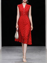 Load image into Gallery viewer, Red Polka Dots V-neck Hepburn Same Style Chiffon Dress