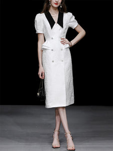 White V Neck Short Sleeve 1940S Bodycon Vintage Dress