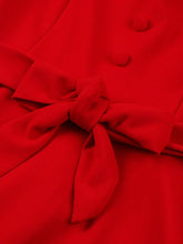 Load image into Gallery viewer, Red V Neck Short Sleeve Vintage Swing Dress With Belt