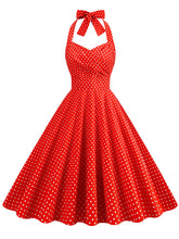 Load image into Gallery viewer, Red Polka Dots Vintage Halter Strap Backless 1950S Vintage Dress With Pockets