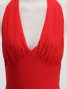 Red Halter Backless 1950S Vintage Swing Dress