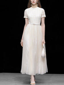 White Luxury Embroidered Lace Maxi Dress