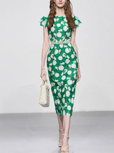 Load image into Gallery viewer, Green Fruit Embroidery Hollow Lace 1960S Vintage Fishtail Dress With Pearls Belt