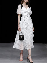 Load image into Gallery viewer, White Sweet Heart Print Square Neck Bow Chiffon 1950S Dress