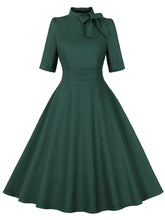 Load image into Gallery viewer, Dark Green Bow Collar Short Sleeve 1950S Vintage Dress