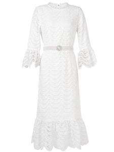 White 3/4 Sleeve 1950S Mermaid Vintage Dress