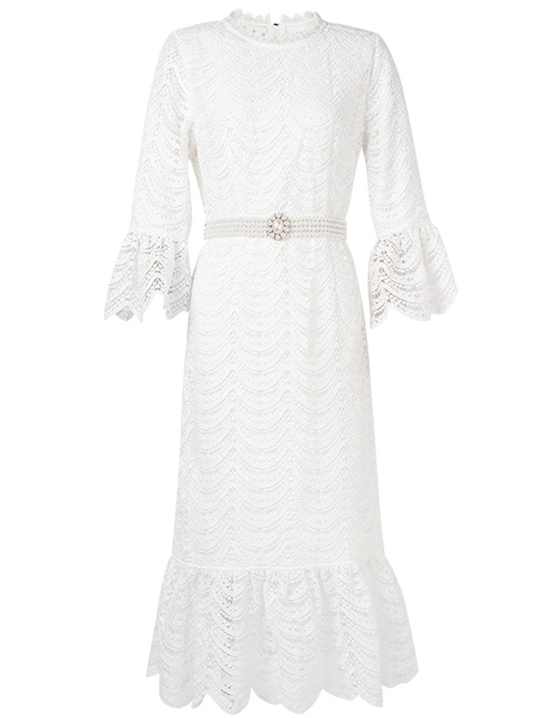 White 3/4 Sleeve 1950S Mermaid Vintage Dress