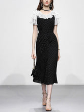 Load image into Gallery viewer, Black Polka Dots Collaret Ruffles Sleeve Mermaid Vintage Dress