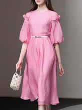 Load image into Gallery viewer, Peach Pink Lantern Sleeve 1950S Vintage Dress