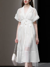 Load image into Gallery viewer, White Lapel Trench 1950S Vintage Organza Dress