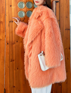Orange Faux Fur Long Sleeve Lambswool Coat Women Winter Coat